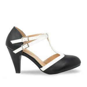 Black/White Women's Mary Jane T-Strap Pump